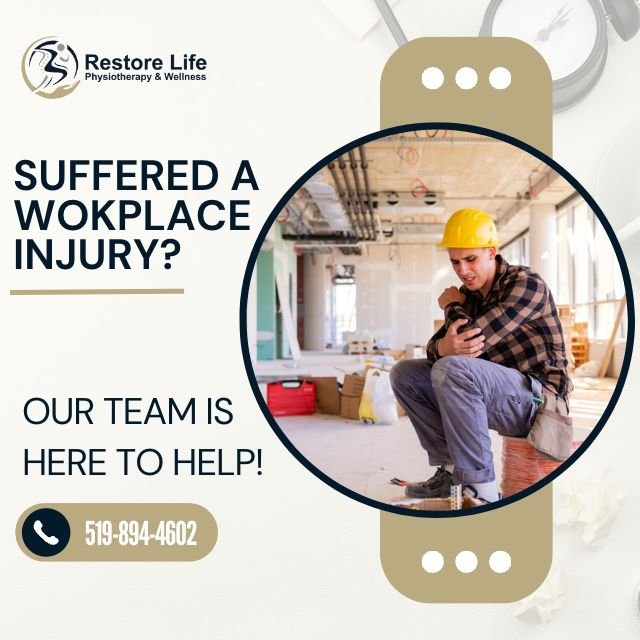 Image of a person in a work uniform experiencing a workplace injury. The person is holding their arm in pain, with a concerned or startled expression on their face.